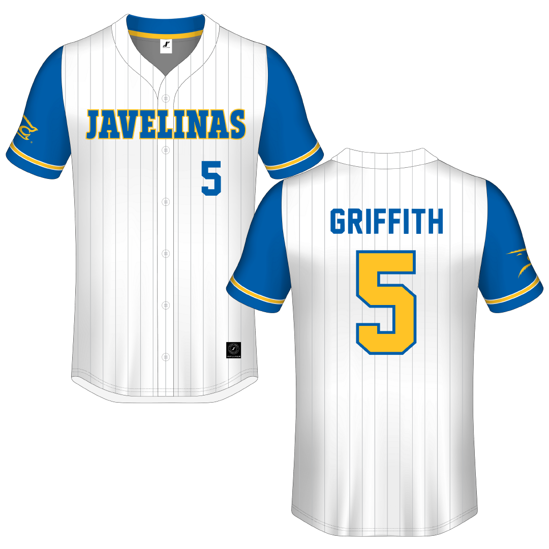 Texas A&M University-Kingsville White Pinstripe Button-Down Jersey - #5 Hannah Griffith