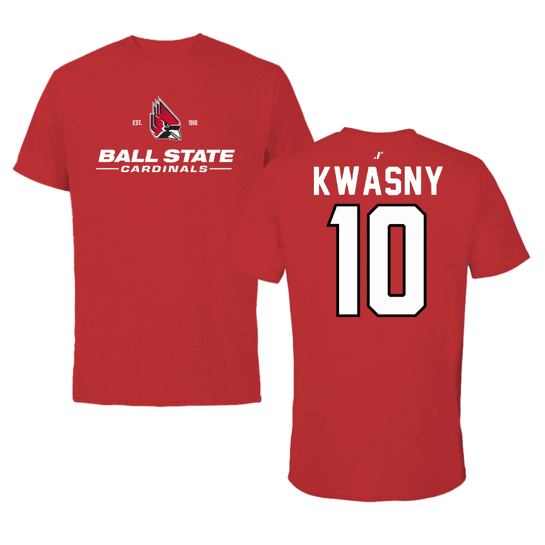 Ball State University Baseball Red General Performance Tee - #10 Zach Kwasny