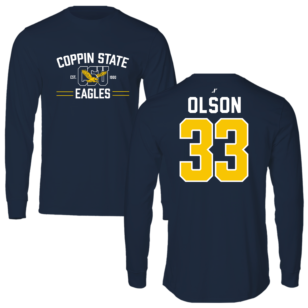 Coppin State University Baseball Navy General Performance Long Sleeve - #33 Jobe Olson