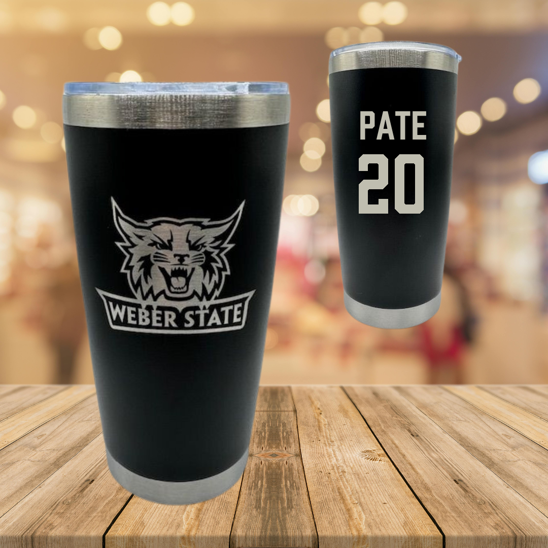 Weber State University Football Black Stainless Steel Tumbler - #20 Montae Pate