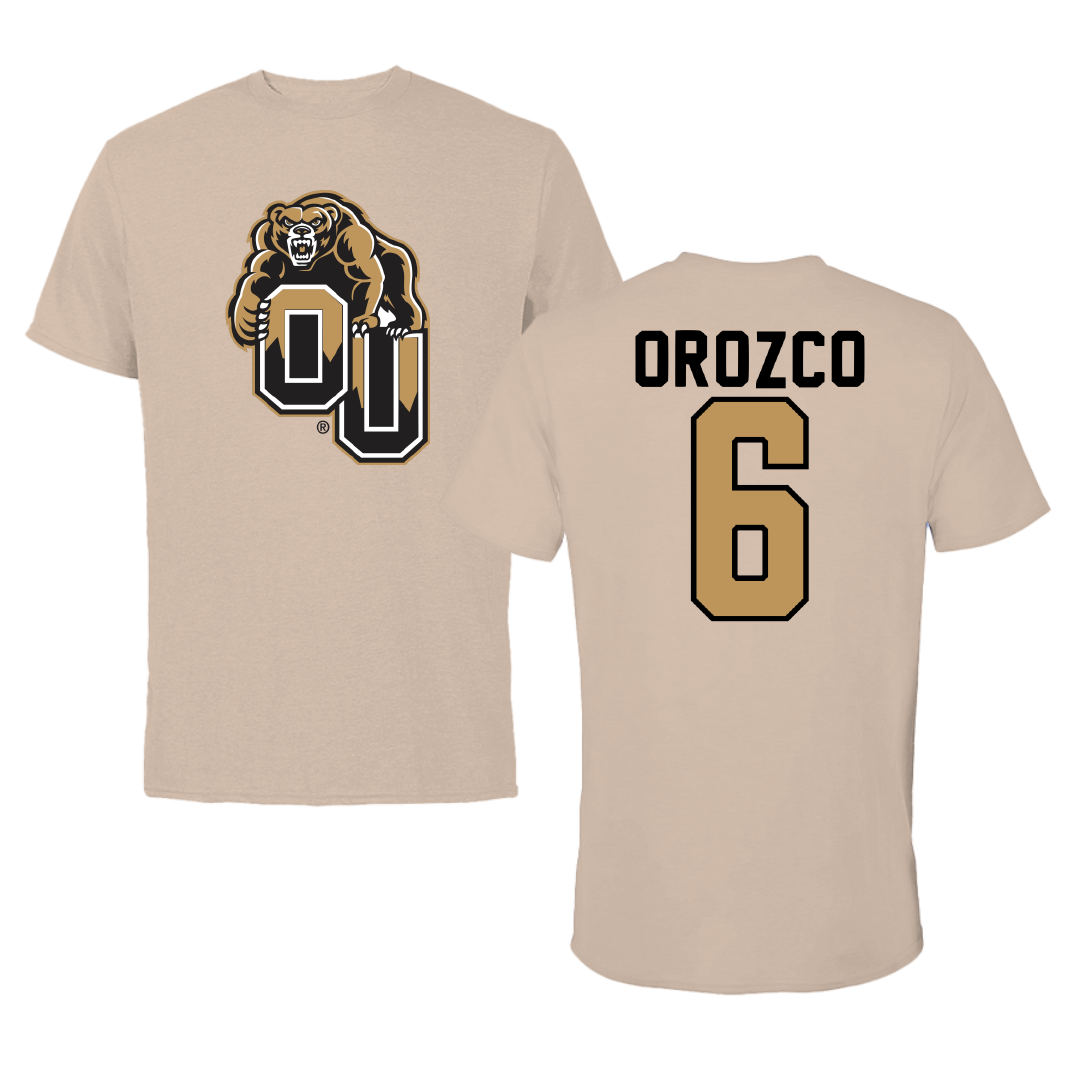 Oakland University Baseball Tan Tee - #6 Max Orozco