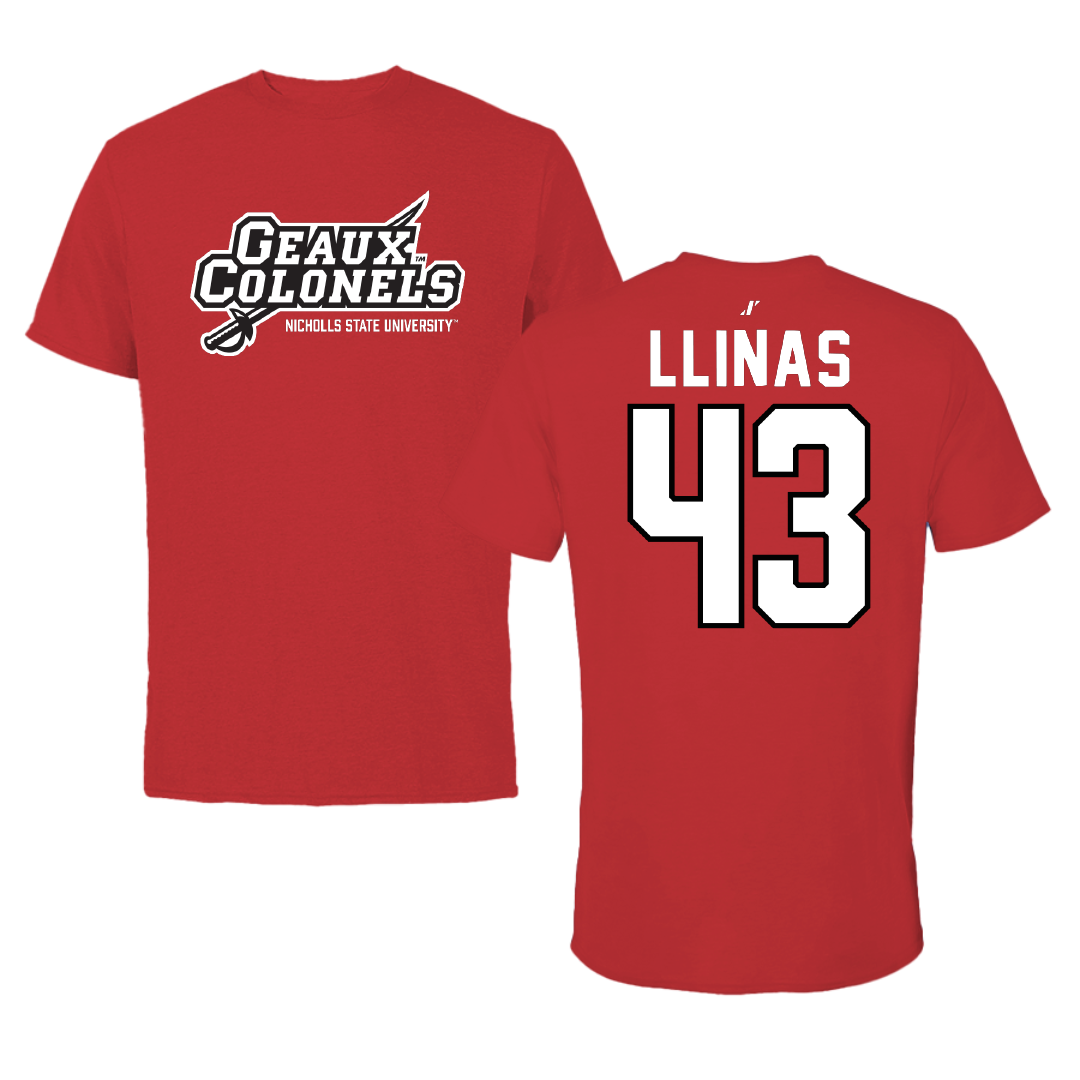 Nicholls State University Baseball Red General Tee - #43 Alexander Llinas