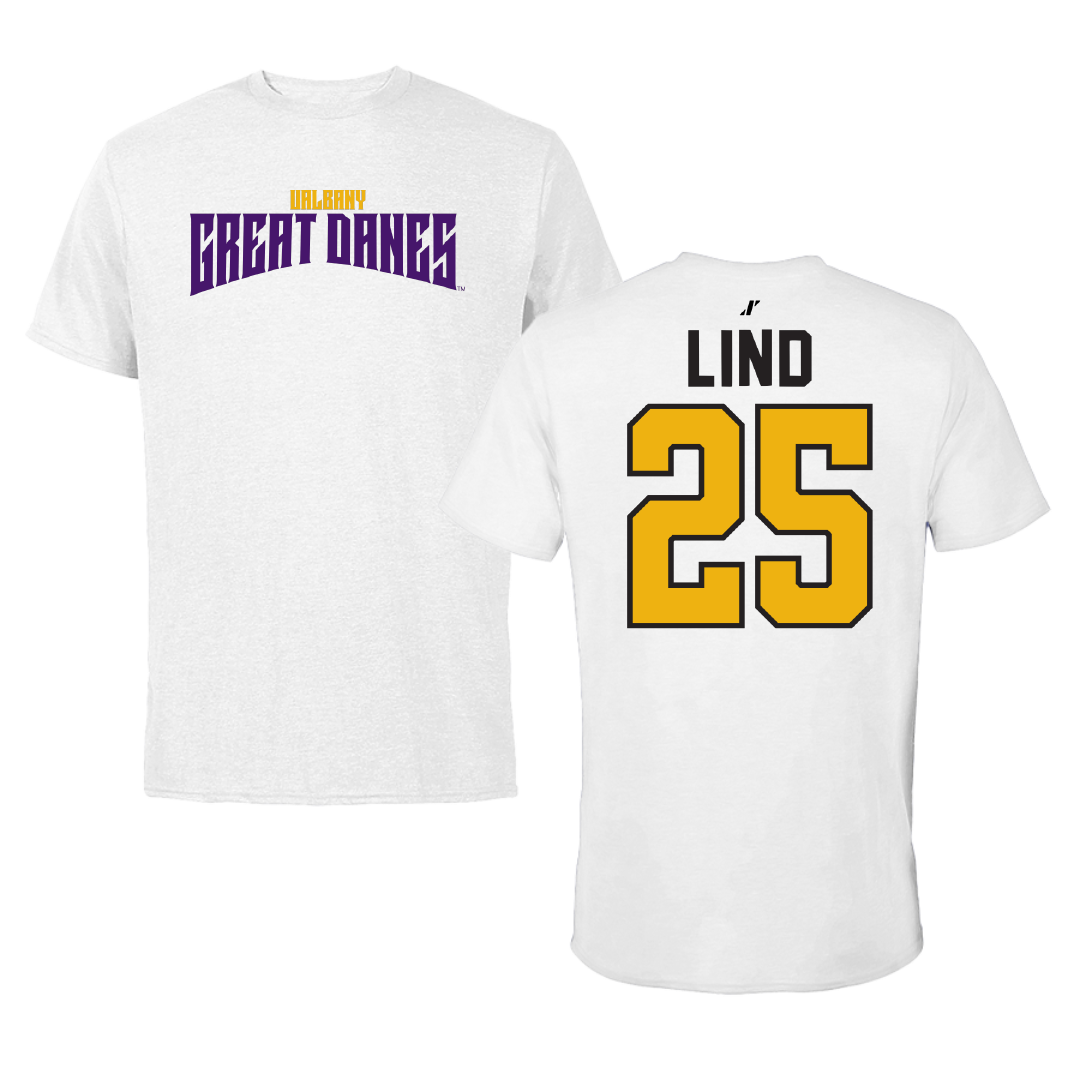 University at Albany Soccer White Classic Tee - #25 Zach Lind