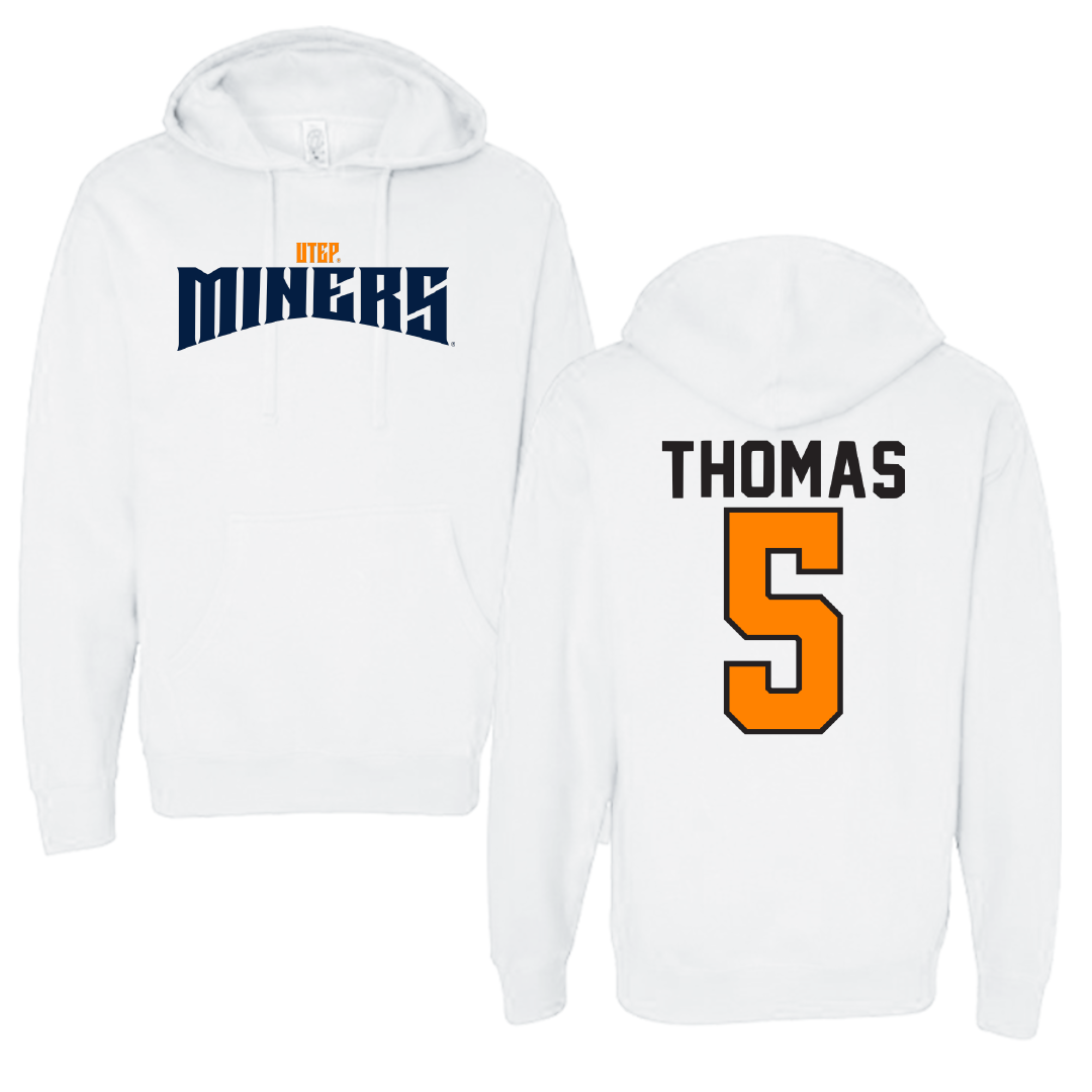 University of Texas at El Paso Football White Classic Hoodie - #5 Kam Thomas
