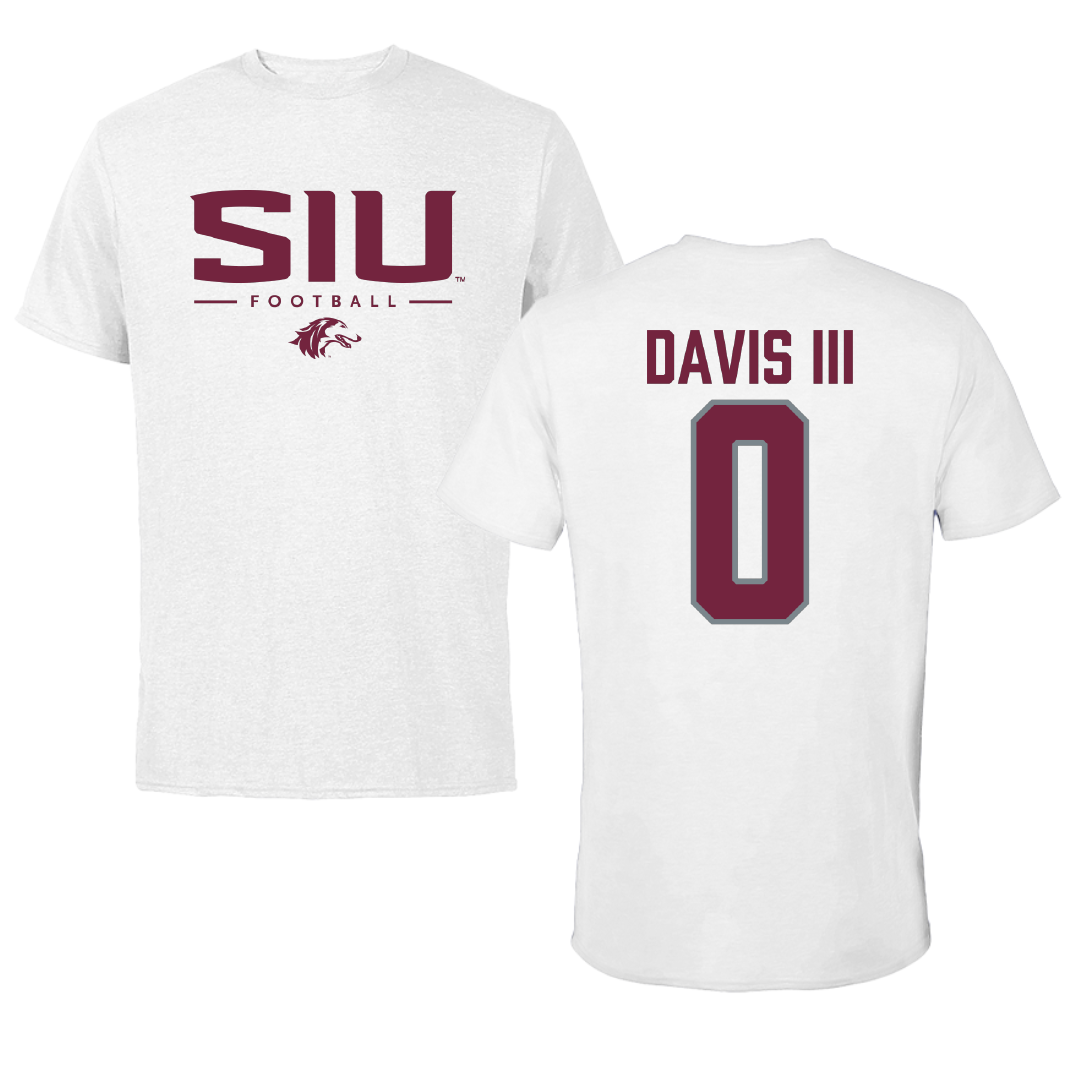 Southern Illinois University at Carbondale Football White Tee - #0 Vinson Davis III