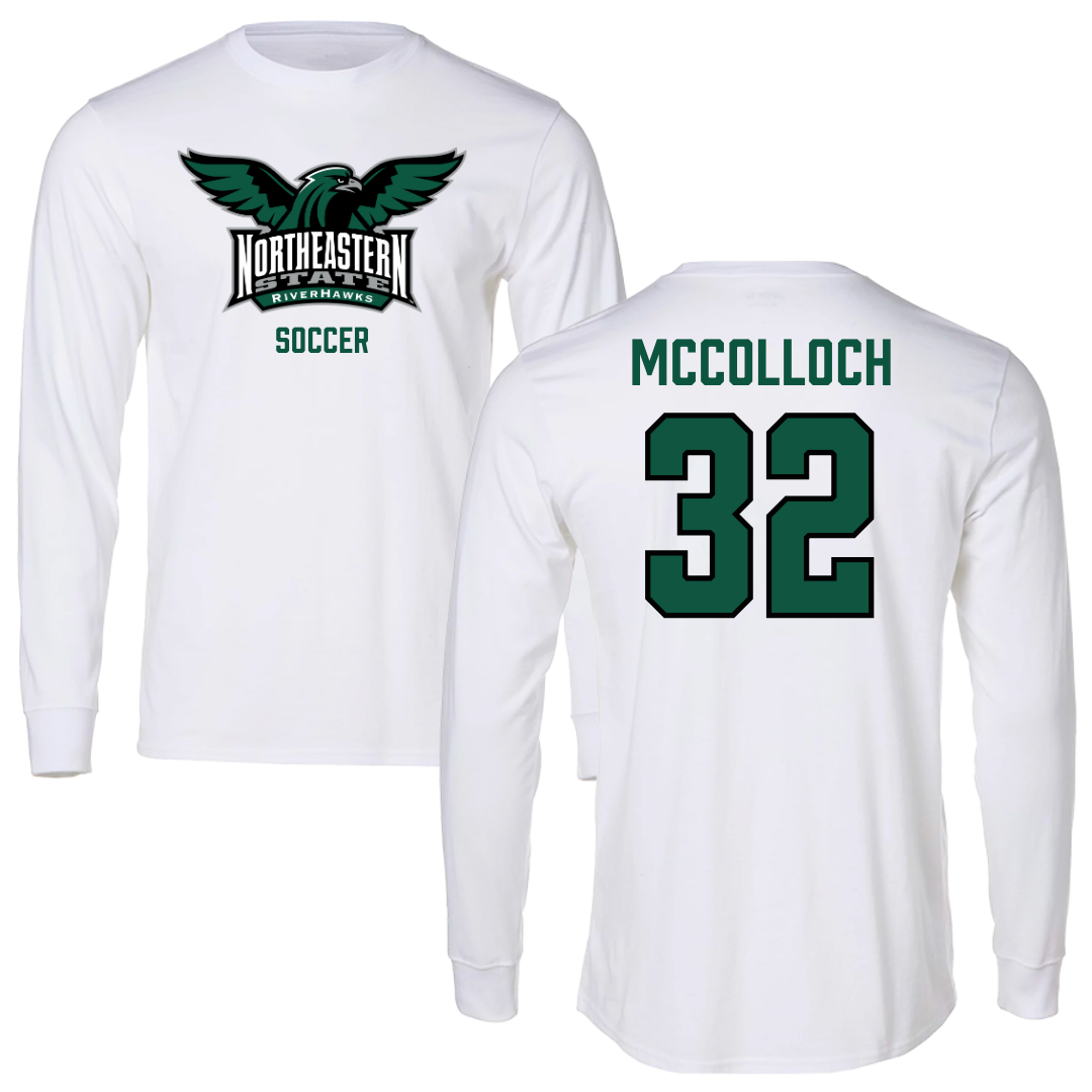 Northeastern State University Soccer White Long Sleeve - #32 Cameron McColloch