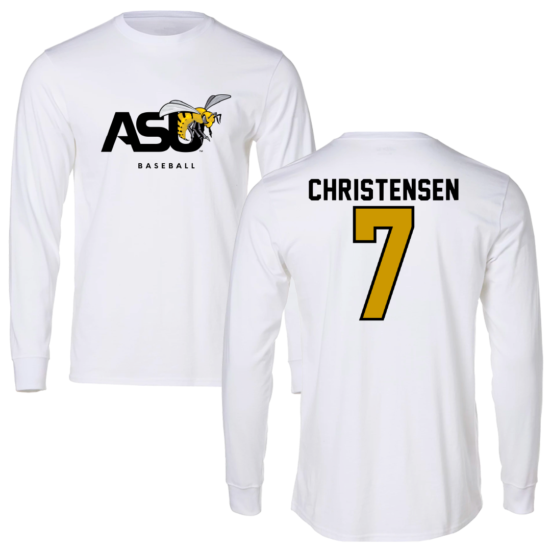 Alabama State University Baseball White Performance Long Sleeve - #7 Jax Christensen