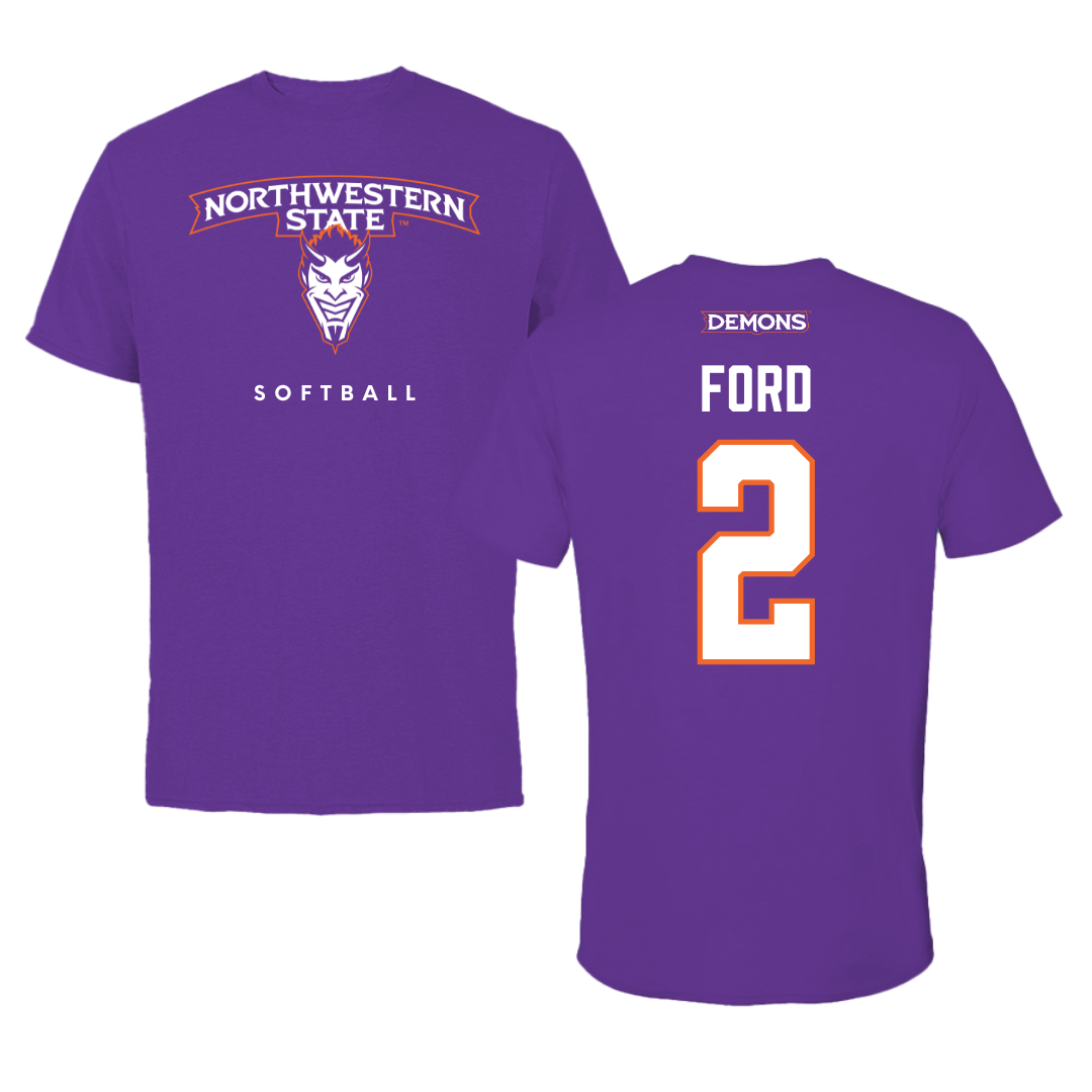 Northwestern State University Softball Purple Mascot Tee - #2 Camryn Ford