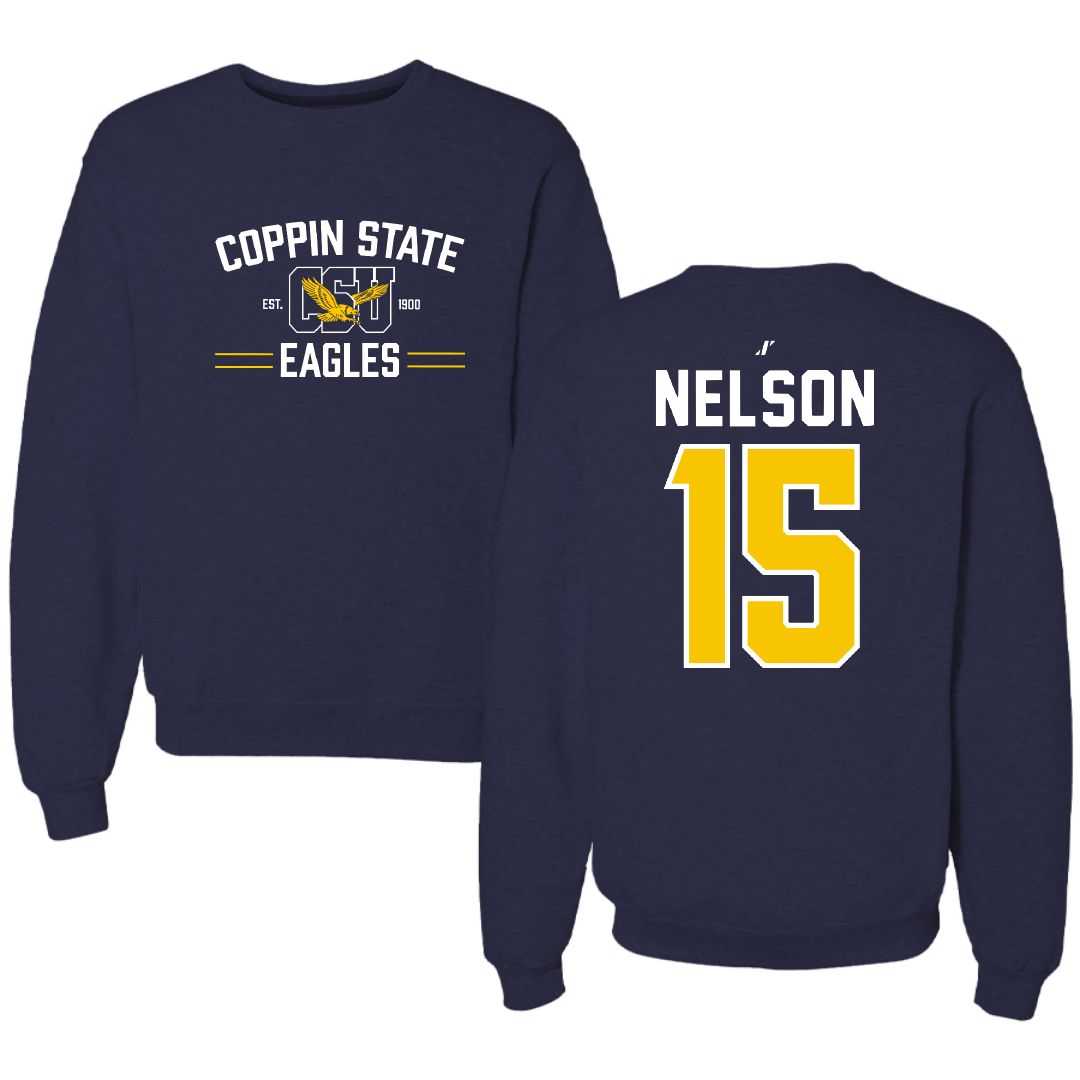 Coppin State University Basketball Navy General Crewneck - #15 Macahi Nelson