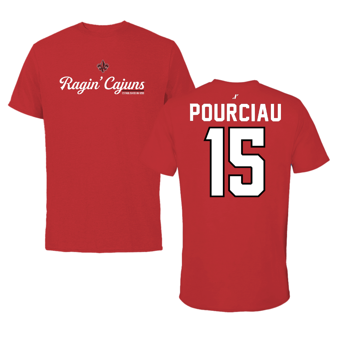 University of Louisiana at Lafayette Baseball Red General Performance Tee - #15 Clayton Pourciau