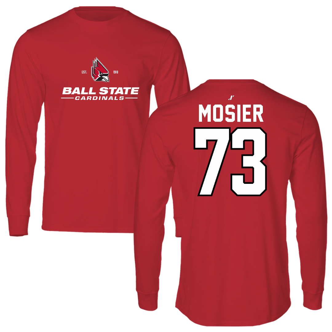 Ball State University Football Red General Performance Long Sleeve - #73 Cole Mosier