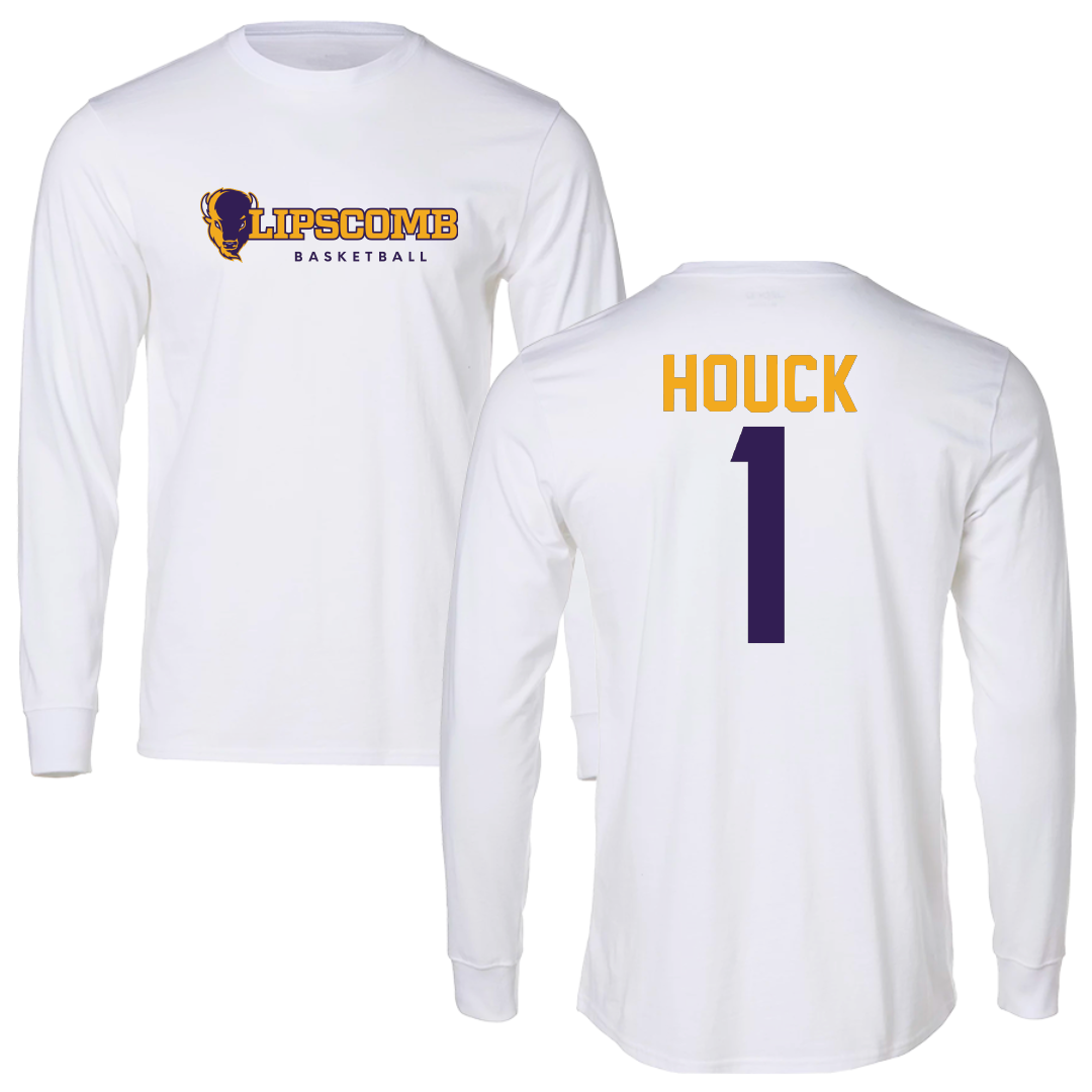 Lipscomb University Basketball White Performance Long Sleeve - #1 Rylan Houck