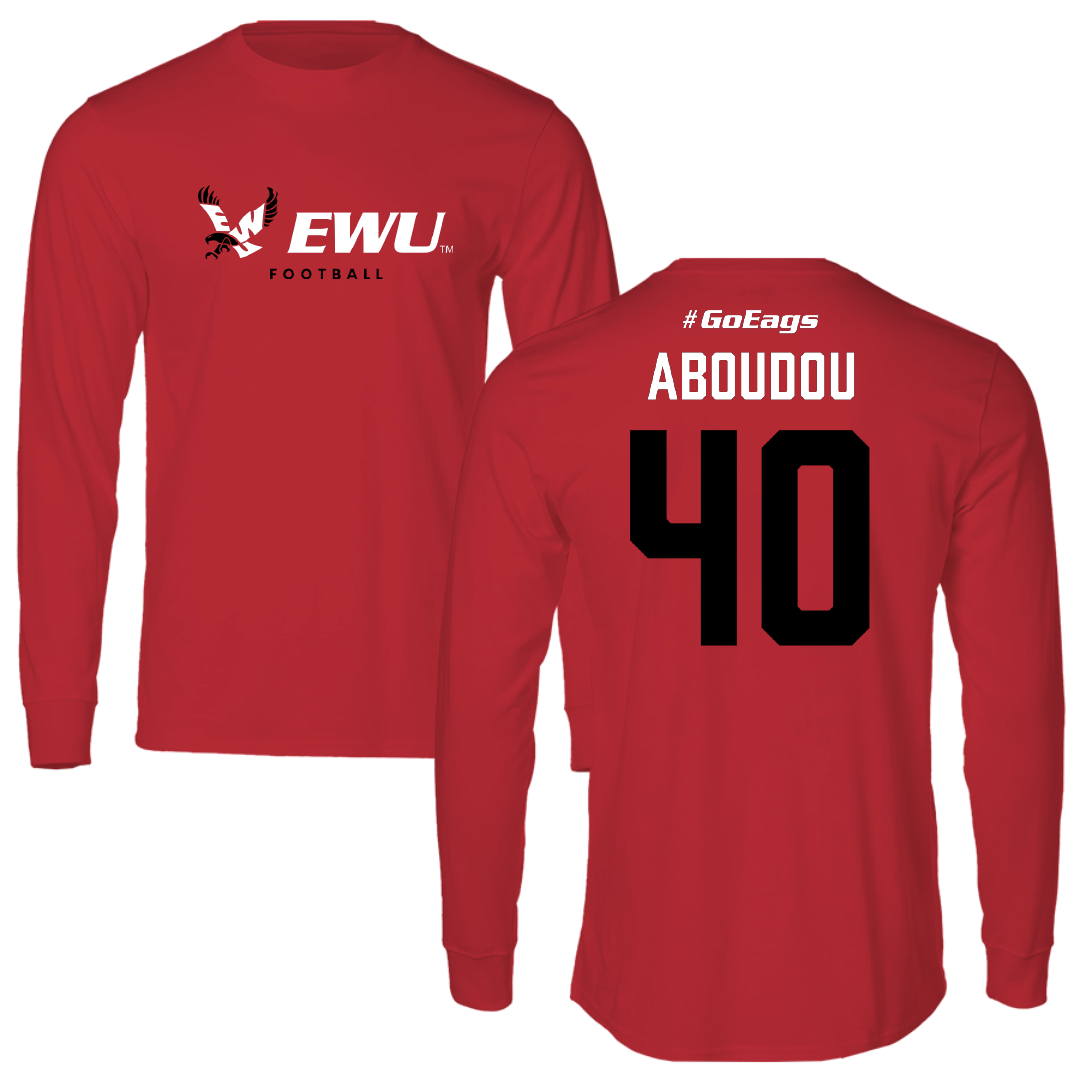 Eastern Washington University Football Red Performance Long Sleeve - #40 Amdane Aboudou
