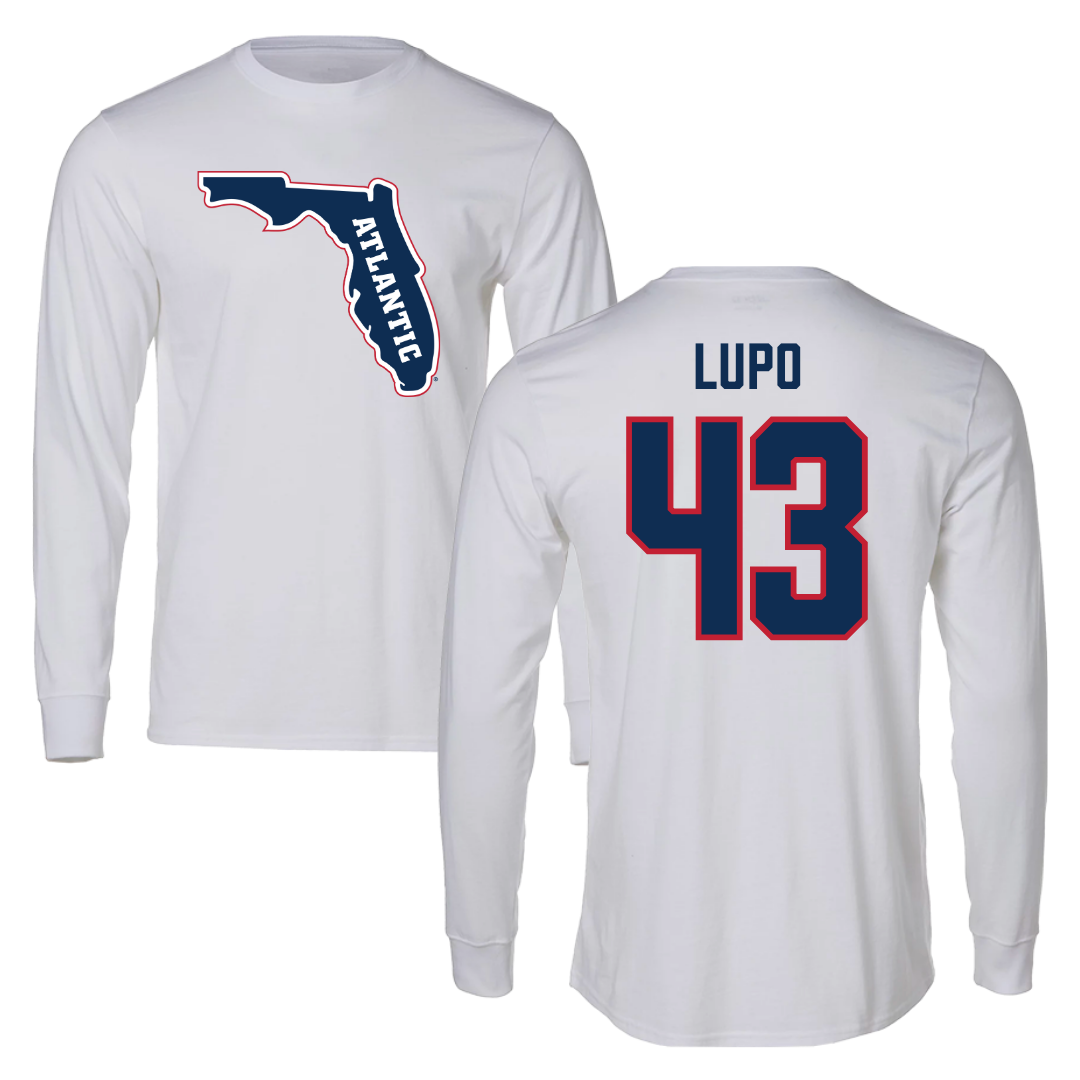 Florida Atlantic University Football White Performance Long Sleeve - #43 Logan Lupo