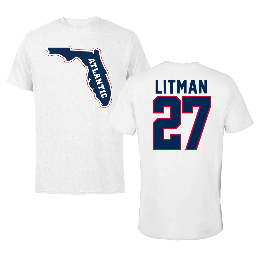 Florida Atlantic University Baseball White Tee - #27 James Litman