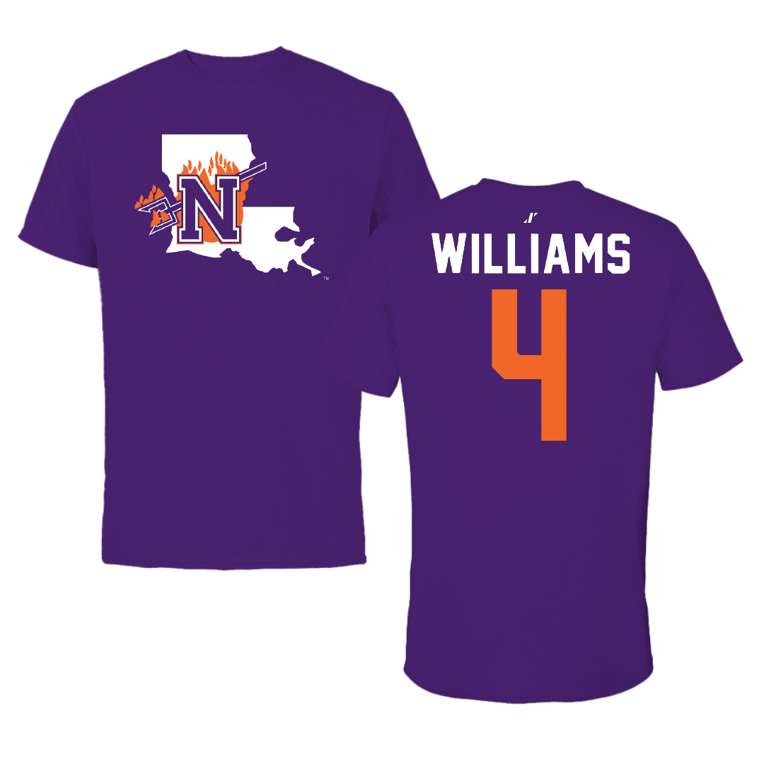 Northwestern State University Basketball Purple State Performance Tee - #4 Mitch Williams