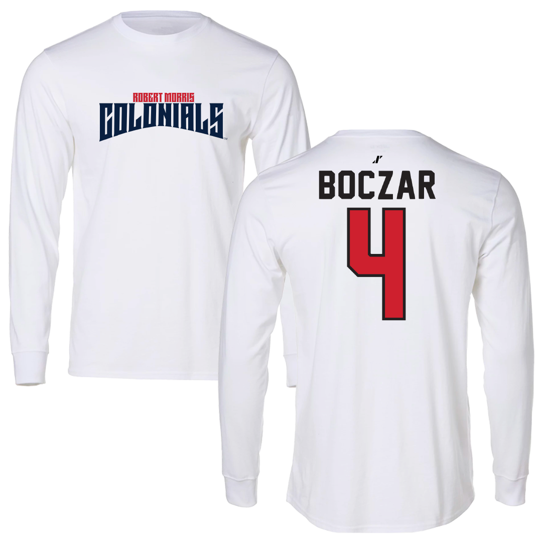 Robert Morris University Ice Hockey White Classic Long Sleeve - #4 Matt Boczar
