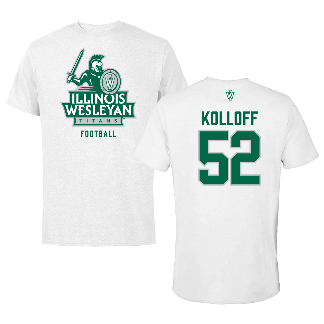 Illinois Wesleyan University Football White Tee - #52 Ethan Kolloff