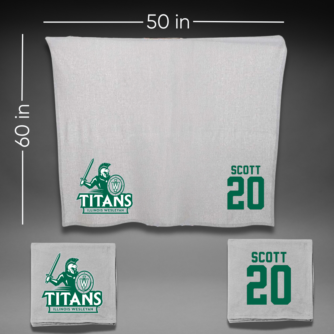 Illinois Wesleyan University Football Gray Blanket - #20 Jahari Scott