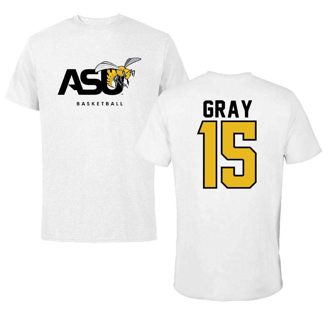 Alabama State University Basketball White ASU Performance Tee - #15 Ashley Gray