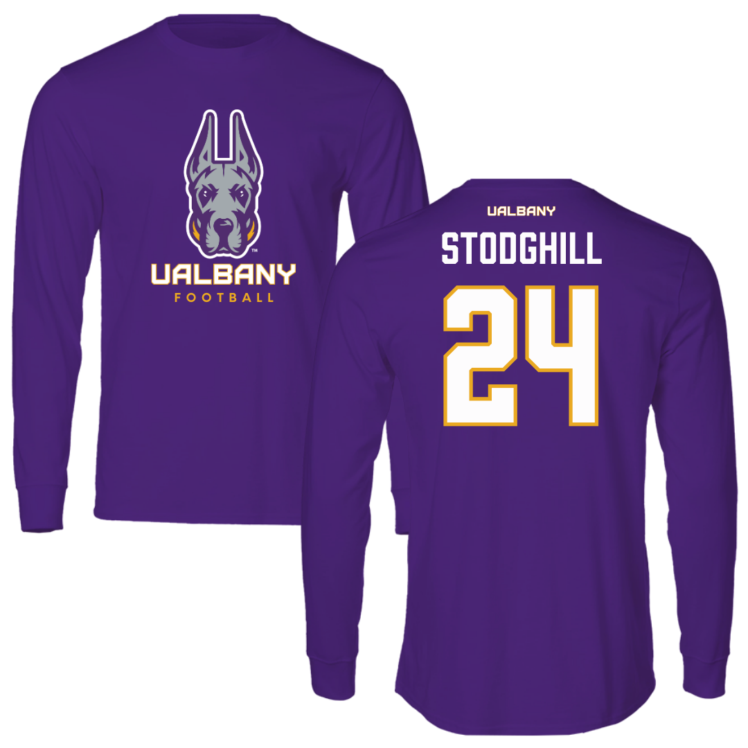 University at Albany Football Purple Mascot Long Sleeve - #24 Cam Stodghill