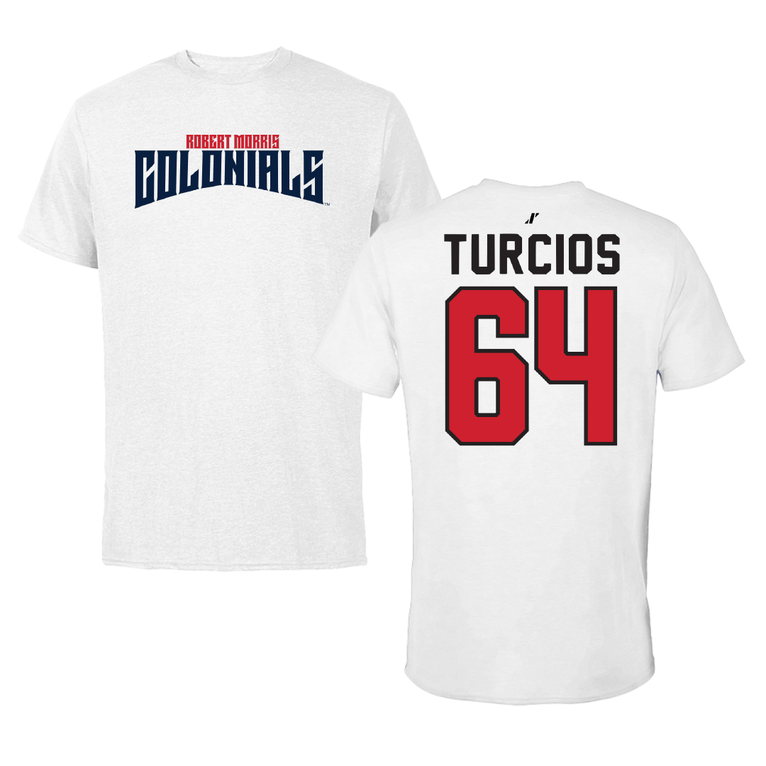 Robert Morris University Football White Classic Performance Tee - #64 Diego Turcios