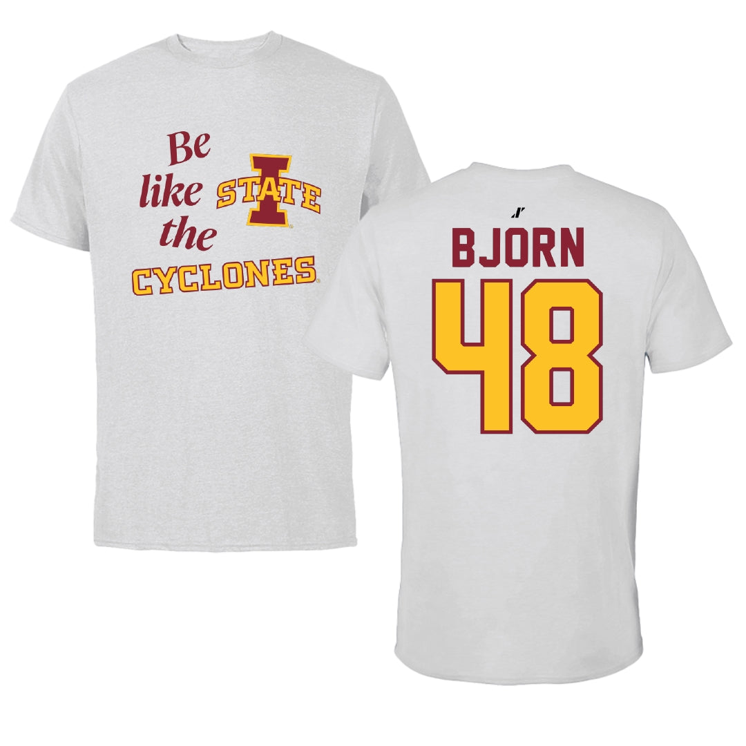 Iowa State University Football Light Gray Be Like Us Performance Tee - #48 Jack Bjorn