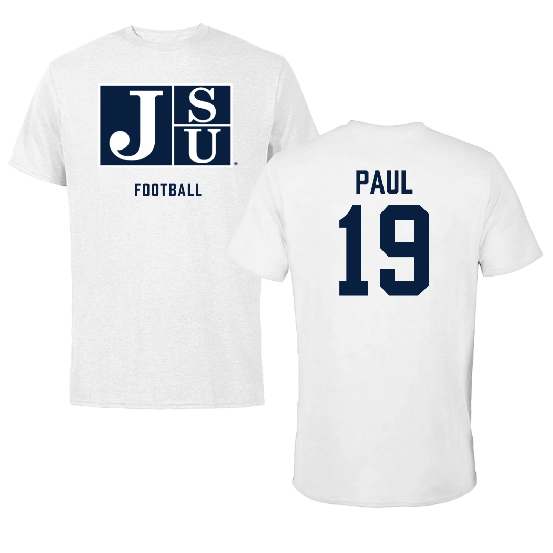 Jackson State University Football White Performance Tee - #19 Kobe Paul