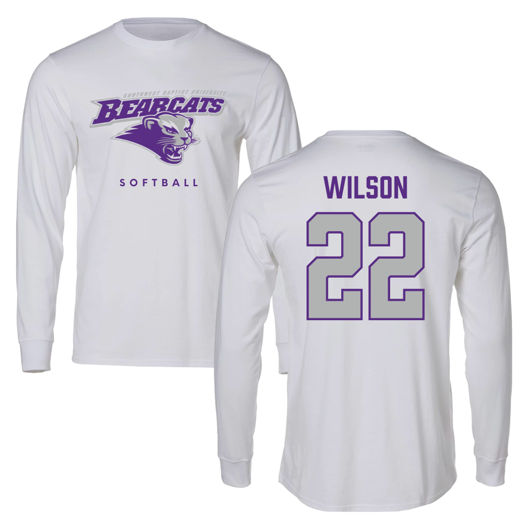 Southwest Baptist University Softball White Performance Long Sleeve - #22 Malea Wilson