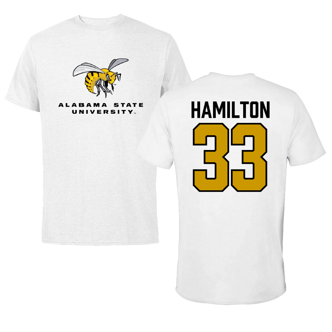 Alabama State University Basketball White Performance Tee - #33 Talayah Hamilton