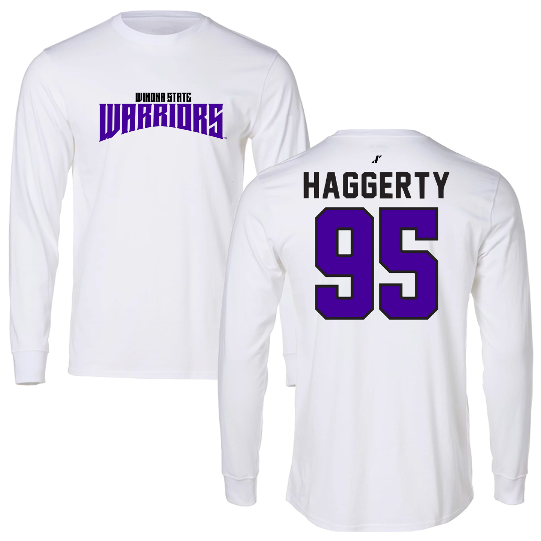 Winona State University Football White Classic Performance Long Sleeve - #95 Conner Haggerty