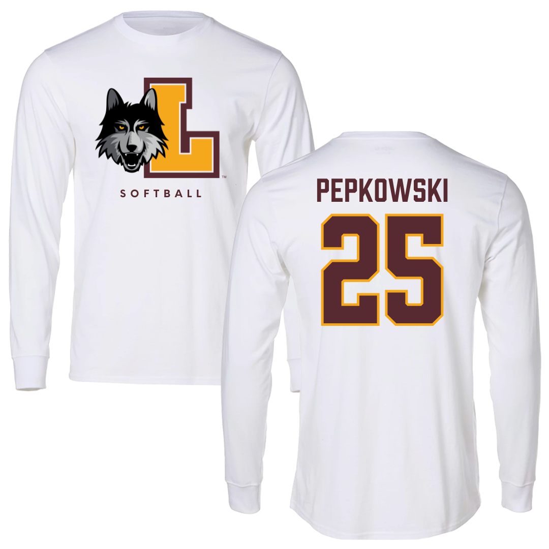 Loyola University-Chicago Softball White Mascot Long Sleeve - #25 Peyton Pepkowski