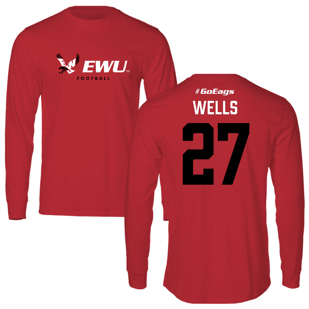 Eastern Washington University Football Red Performance Long Sleeve - #27 DaJean Wells