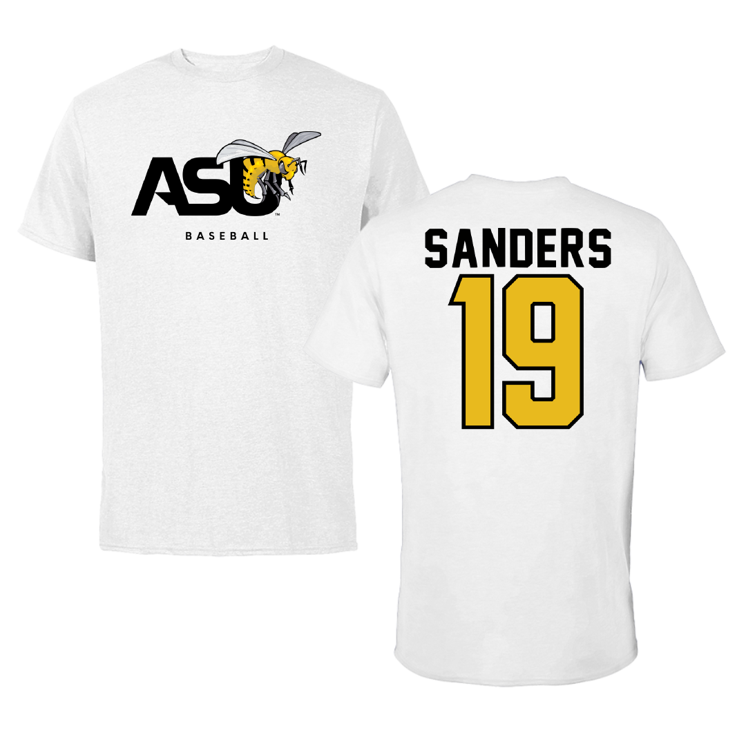 Alabama State University Baseball White ASU Tee - #19 Caleb Sanders