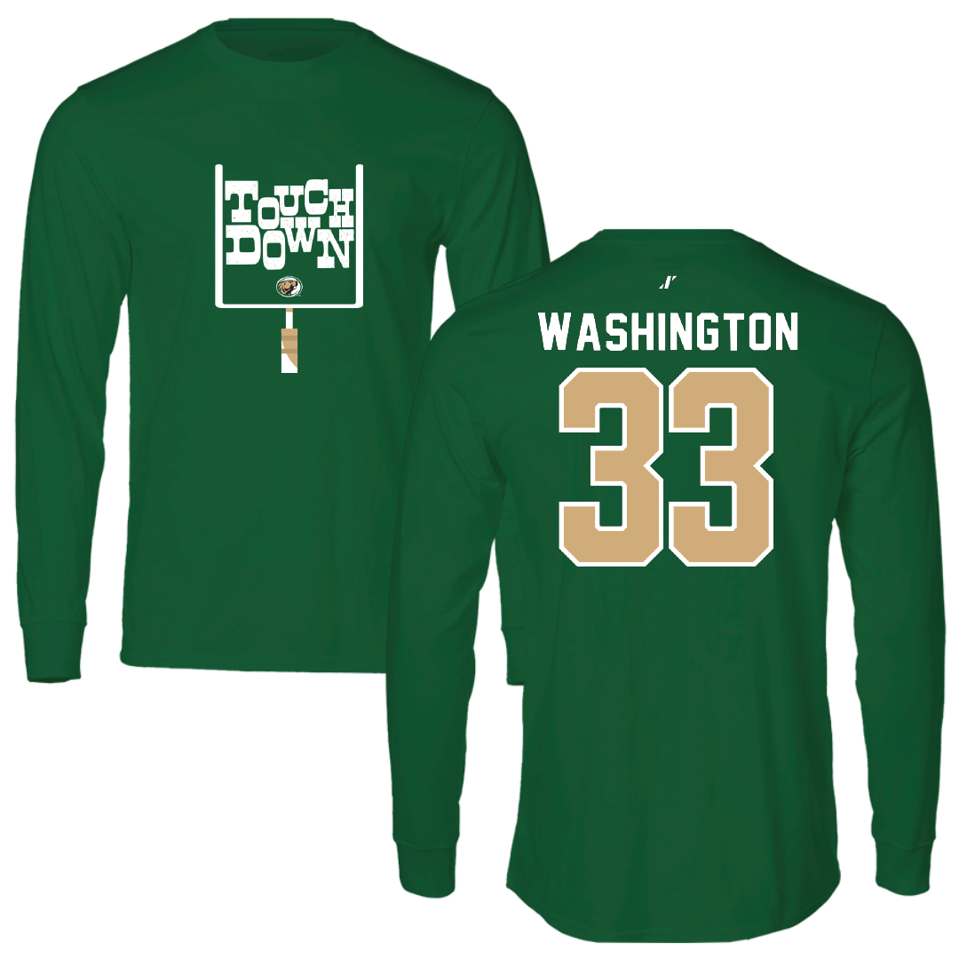 Bemidji State University Football Green Touchdown Performance Long Sleeve - #33 Jayden Washington