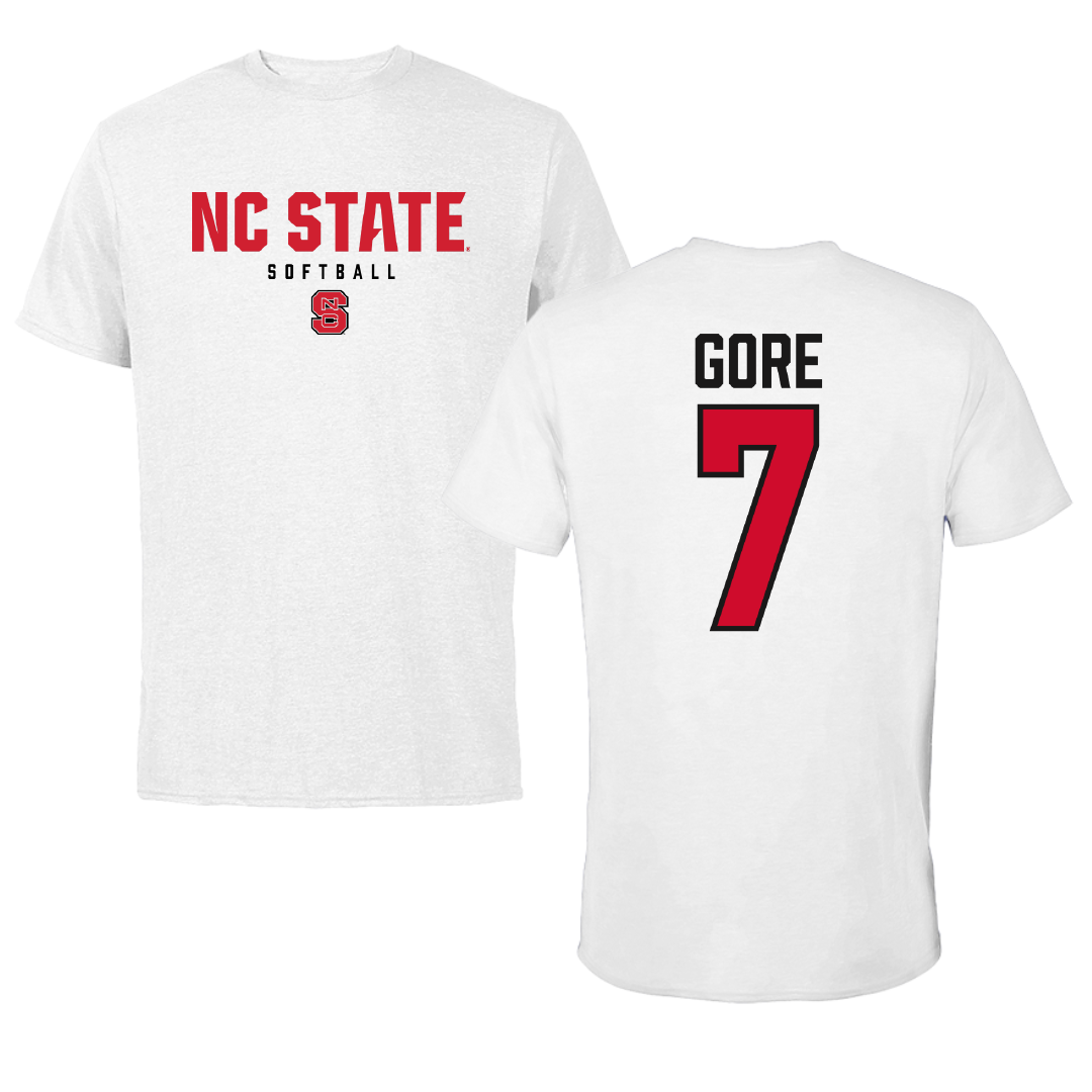 North Carolina State University Softball White Performance Tee - #7 Wynne Gore