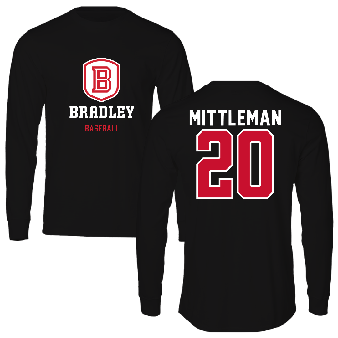 Bradley University Baseball Black Block Performance Long Sleeve - #20 Christian Mittleman