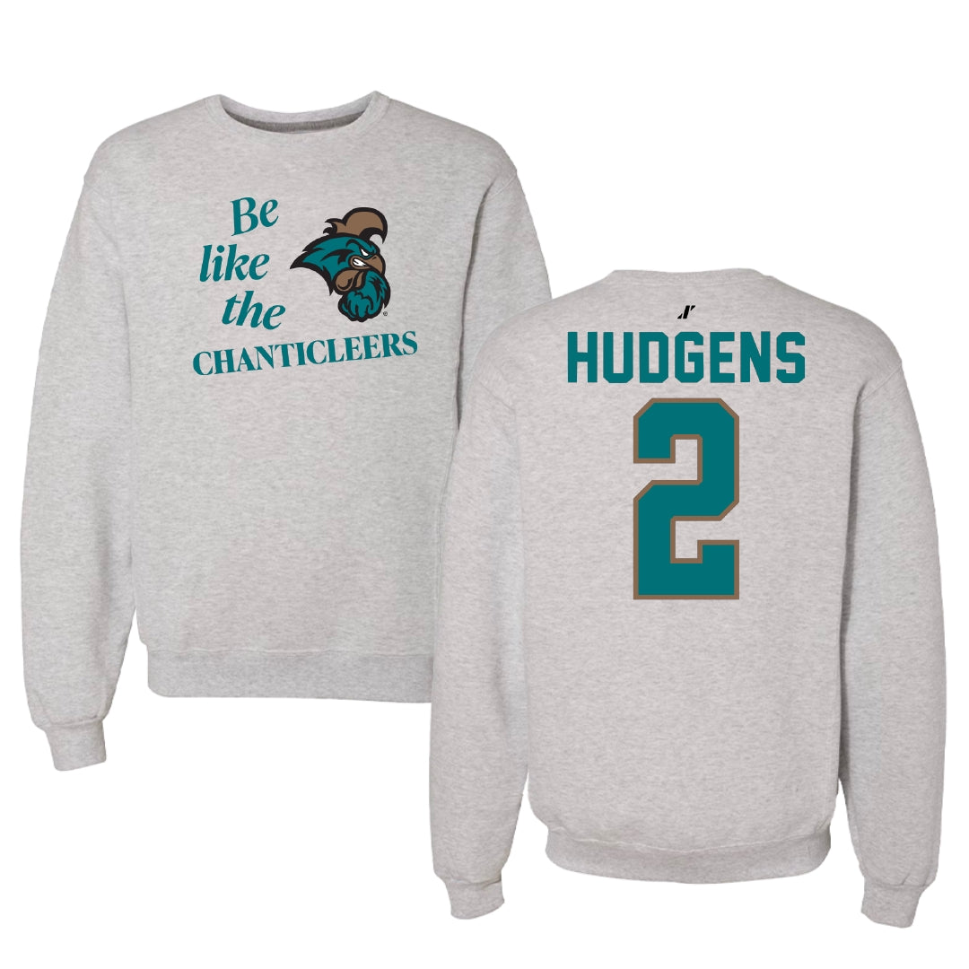 Coastal Carolina University Softball Light Gray Be Like Us Crewneck - #2 Clara Hudgens