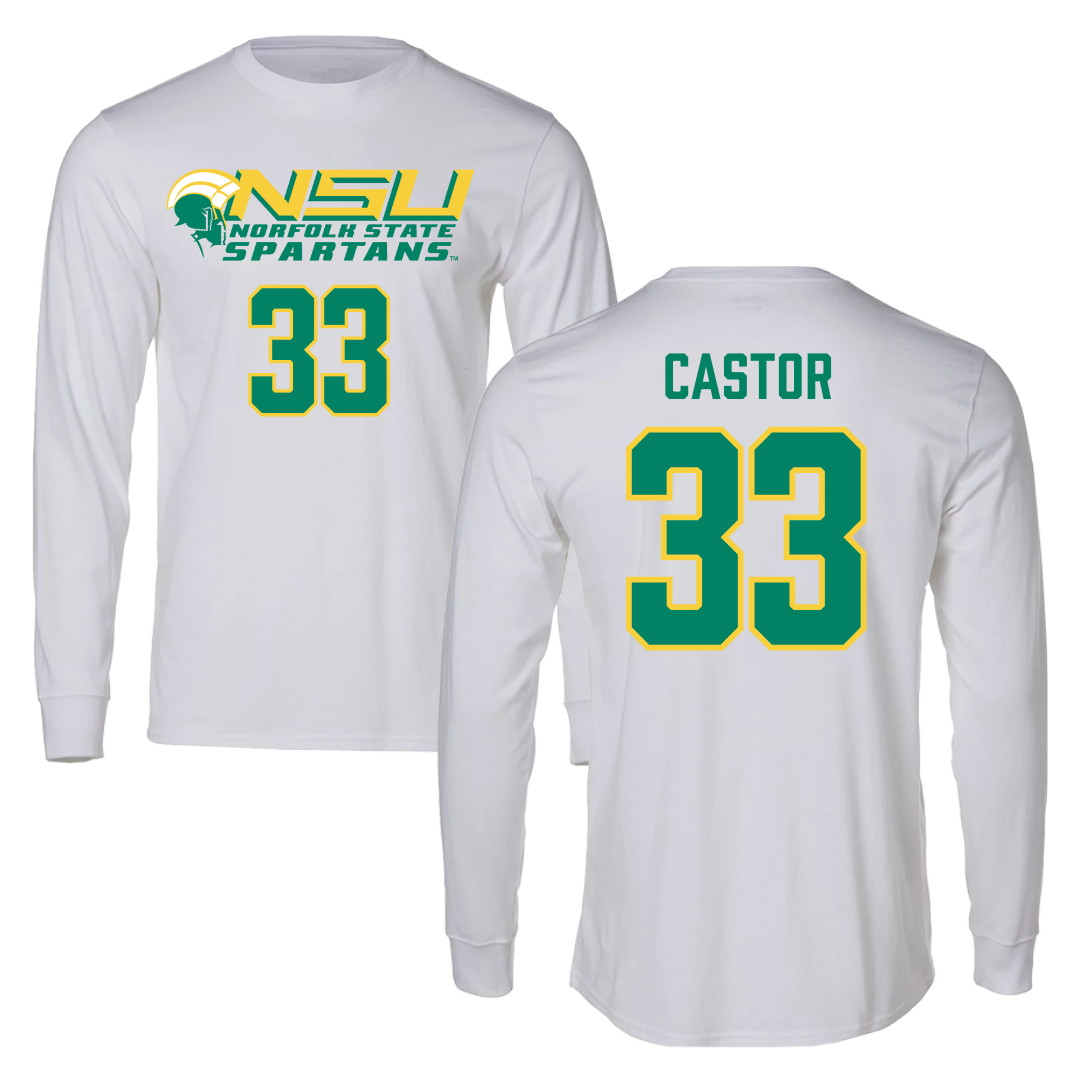 Norfolk State University Football White Long Sleeve - #33 Darren Castor