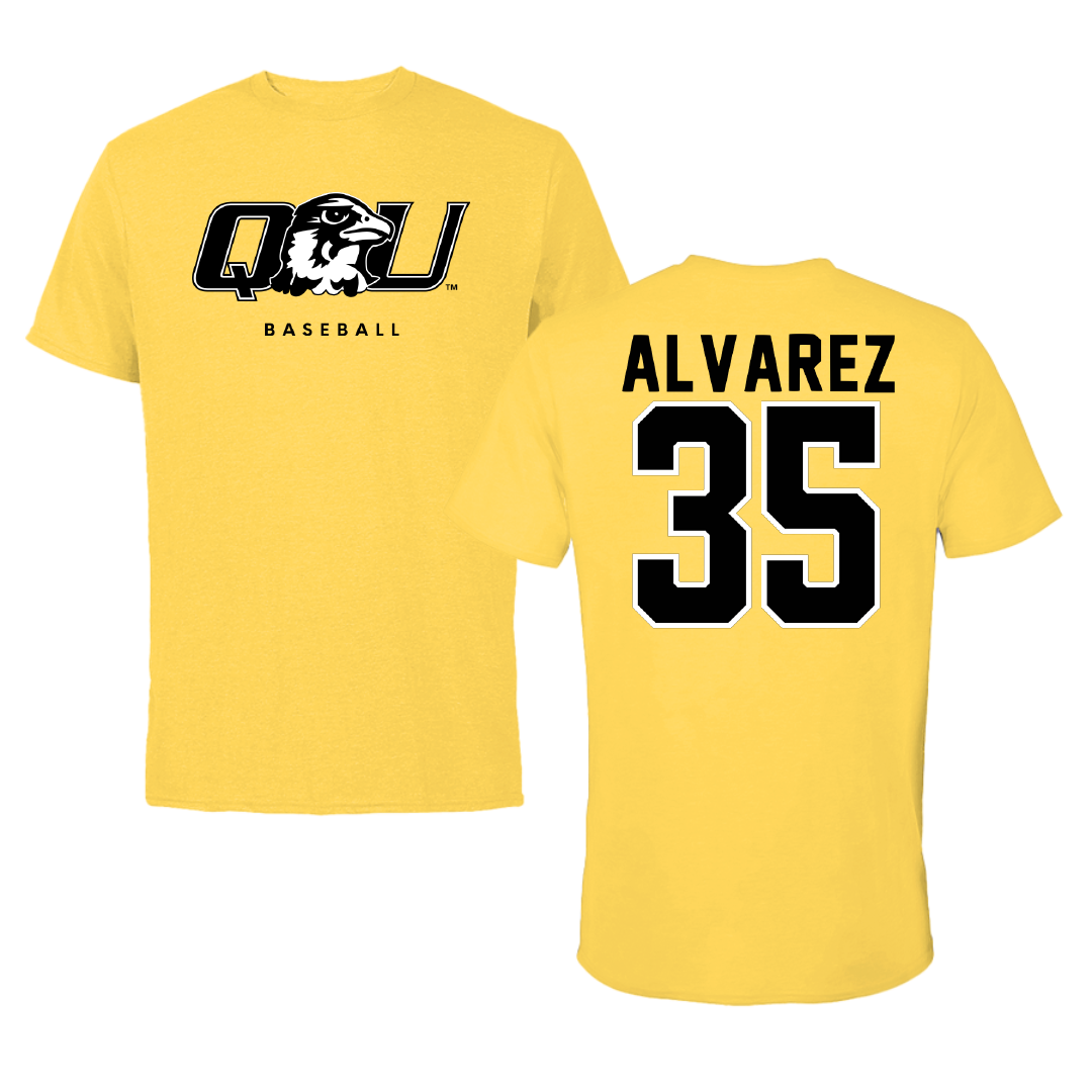 Quincy University Baseball Yellow Hawk Tee - #35 Mike Alvarez