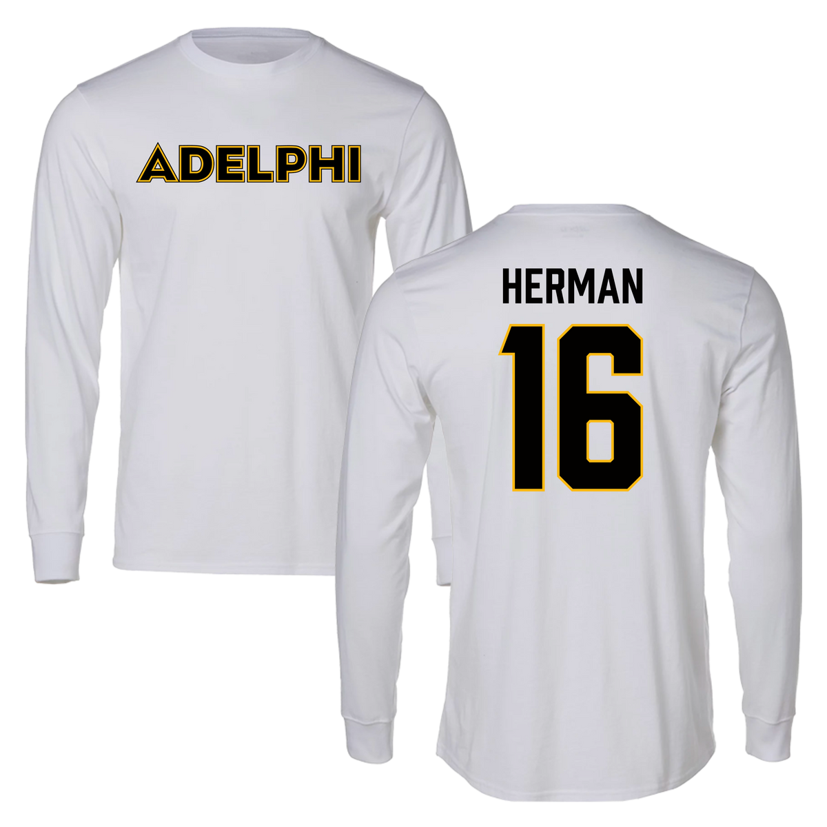 Adelphi University Soccer White Long Sleeve - #16 Ryan Herman