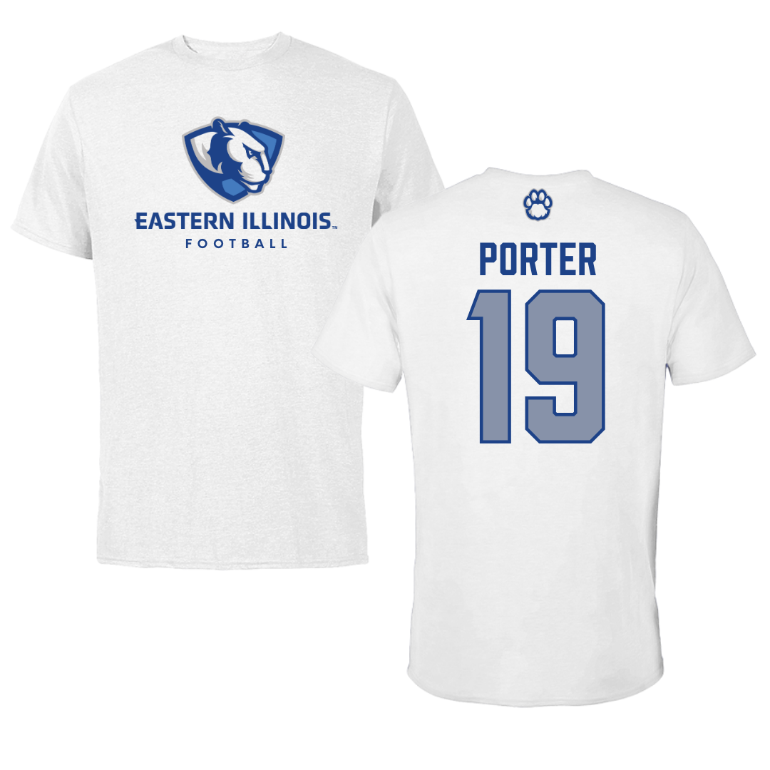 Eastern Illinois University Football White Tee - #19 Phoenix Porter