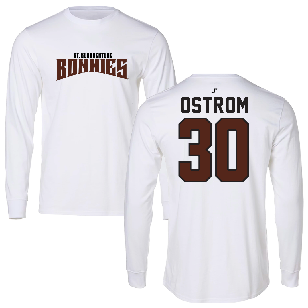 St. Bonaventure University Basketball White Classic Performance Long Sleeve - #30 Broek Ostrom