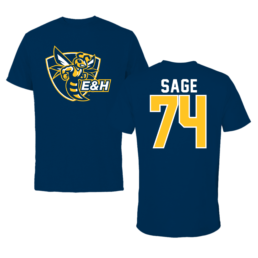 Emory & Henry College Football Navy Tee - #74 Noah Sage