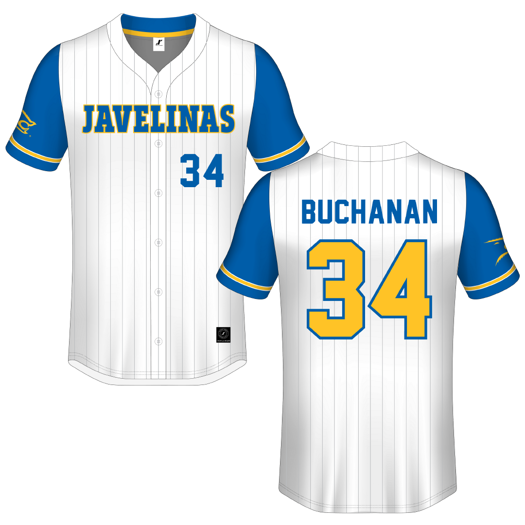Texas A&M University-Kingsville White Pinstripe Button-Down Jersey - #34 Brian Buchanan