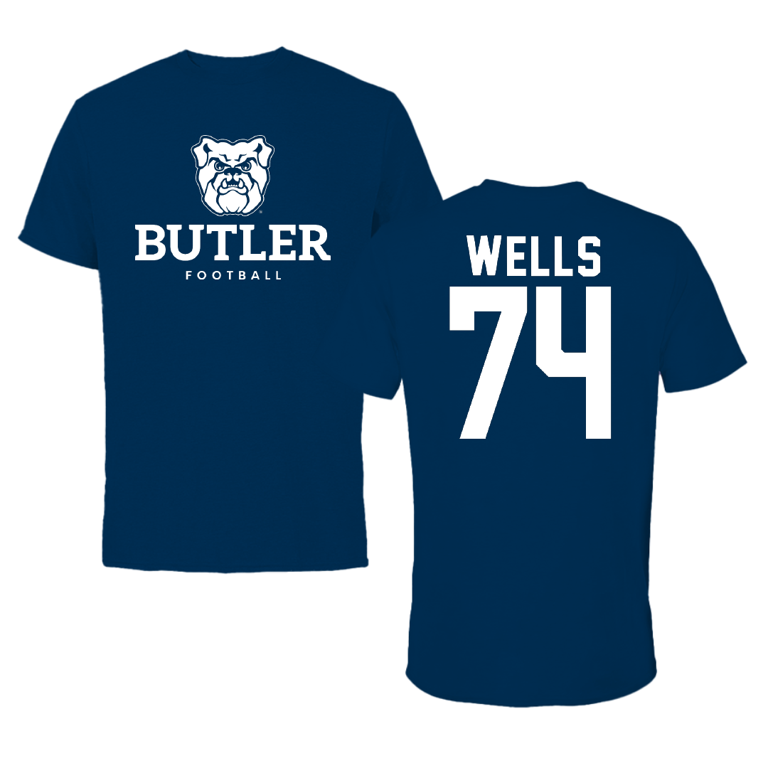Butler University Football Navy Performance Tee - #74 Michael Wells