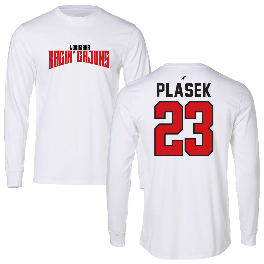 University of Louisiana at Lafayette Soccer White Classic Long Sleeve - #23 Liberty Plasek