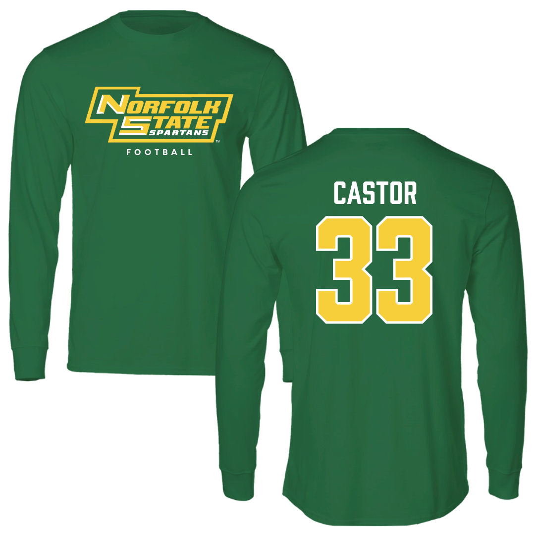 Norfolk State University Football Kelly Green Long Sleeve - #33 Darren Castor