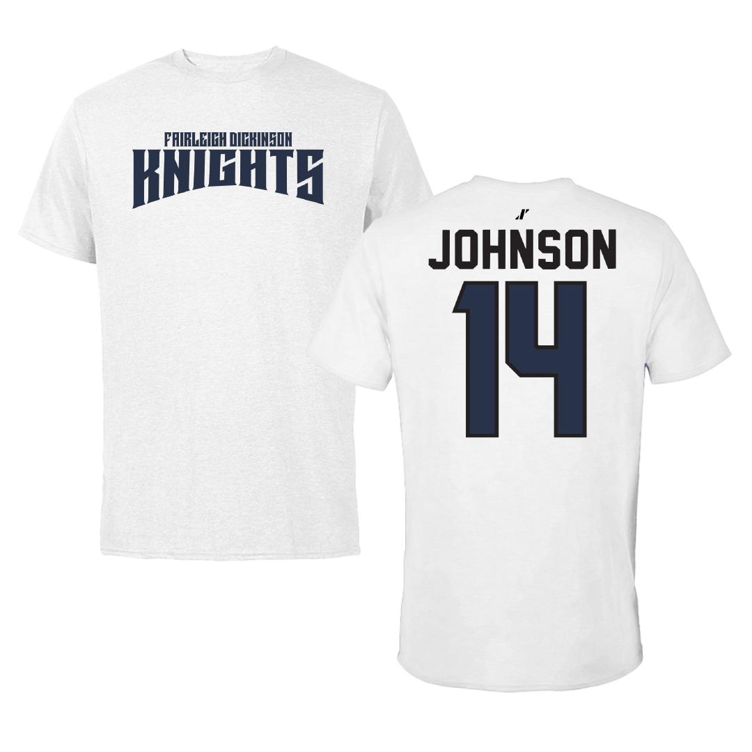 Fairleigh Dickinson University-Metropolitan Campus Basketball White Classic Performance Tee - #14 Joi Johnson
