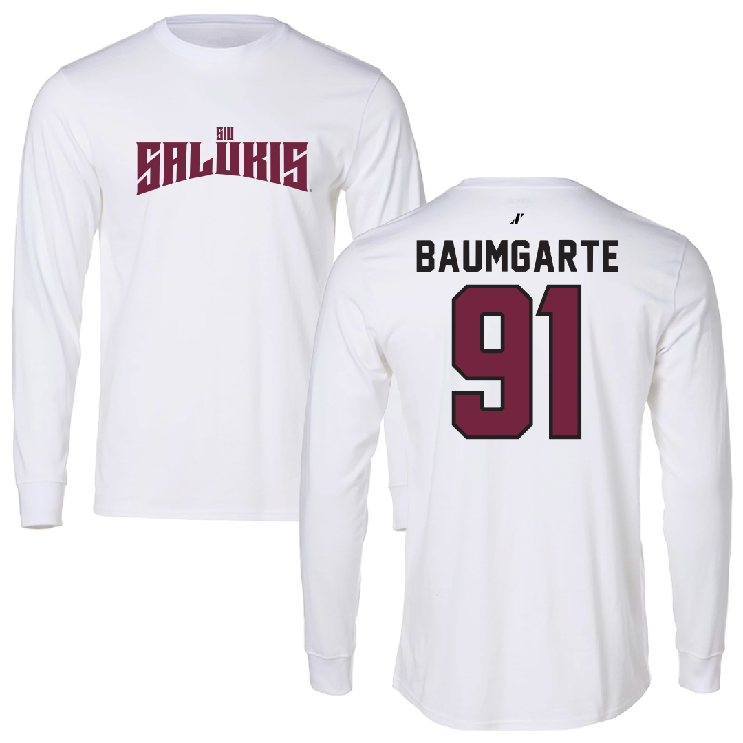 Southern Illinois University at Carbondale Football White Classic Long Sleeve - #91 Jake Baumgarte